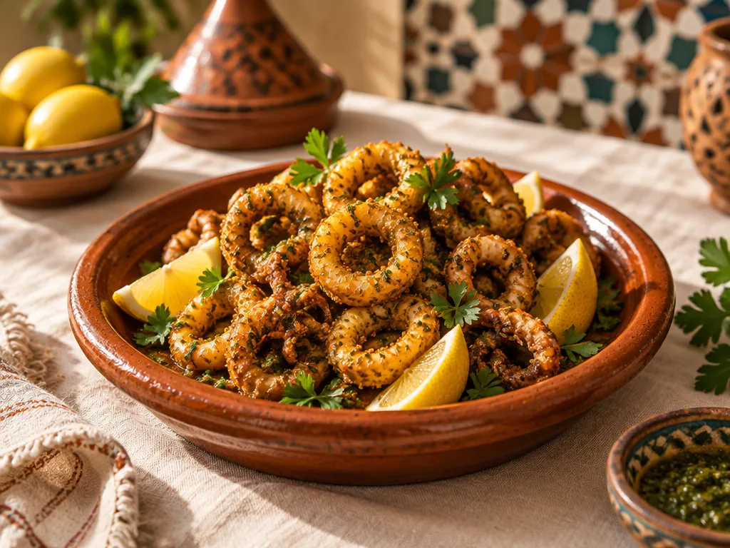 Calamars frits croustillants avec quartiers de citron