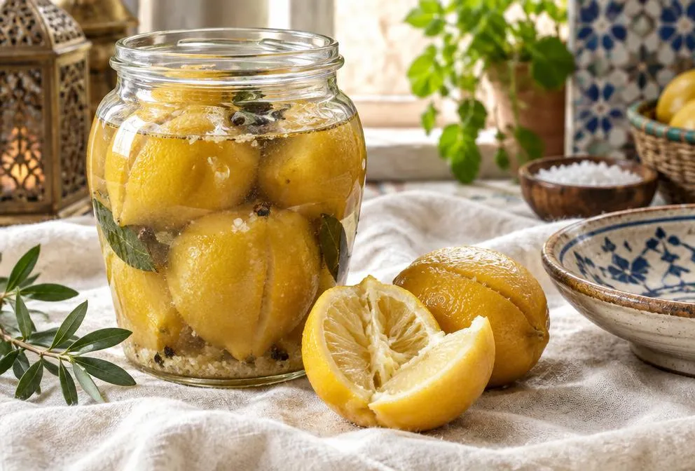 Citrons beldi confits au sel dans un bocal en verre