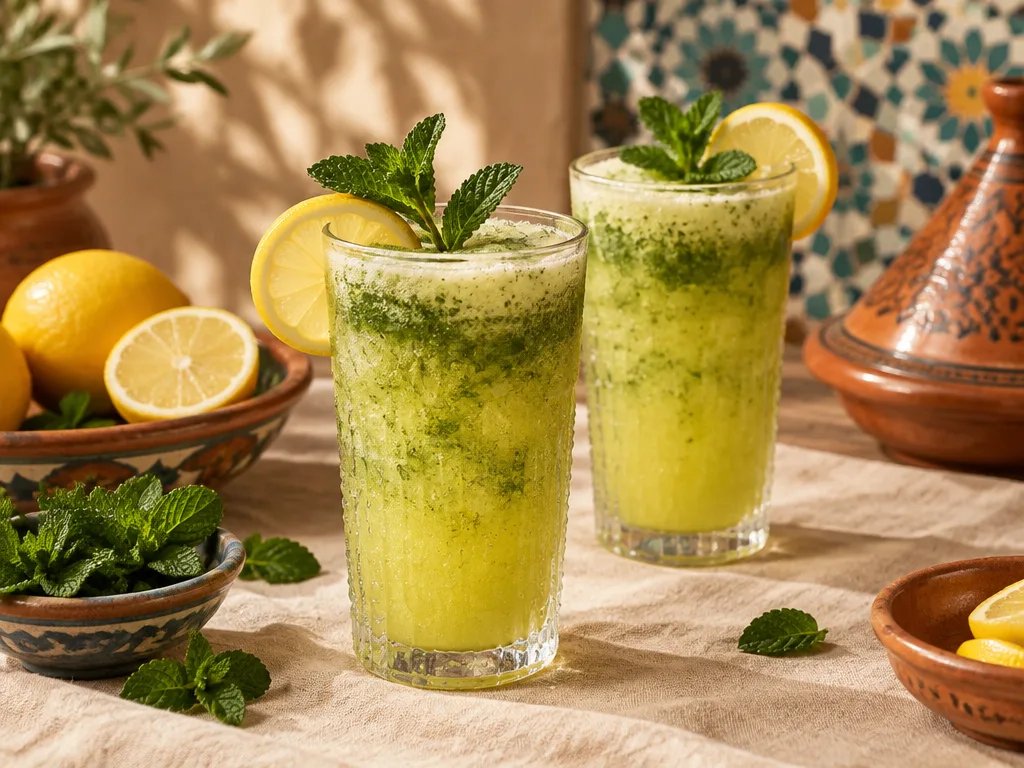 Verres de limonade marocaine à la menthe fraîche et aux glaçons
