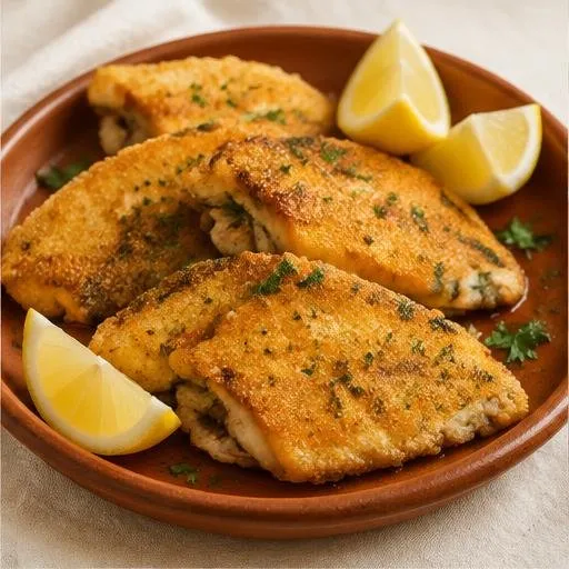Poisson frit mariné à la chermoula, pané à la semoule