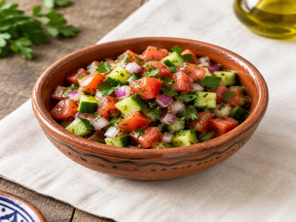 Salade marocaine tomates concombre finement coupée