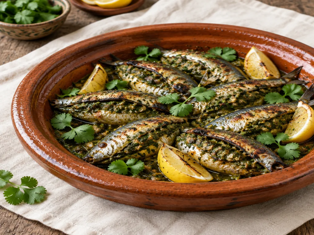 Sardines farcies au chermoula, panées et frites, dorées et croustillantes