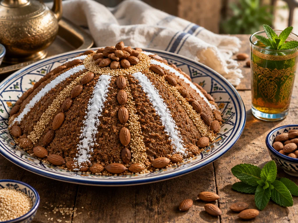 Sellou, mélange grillé d'amandes, sésame et miel