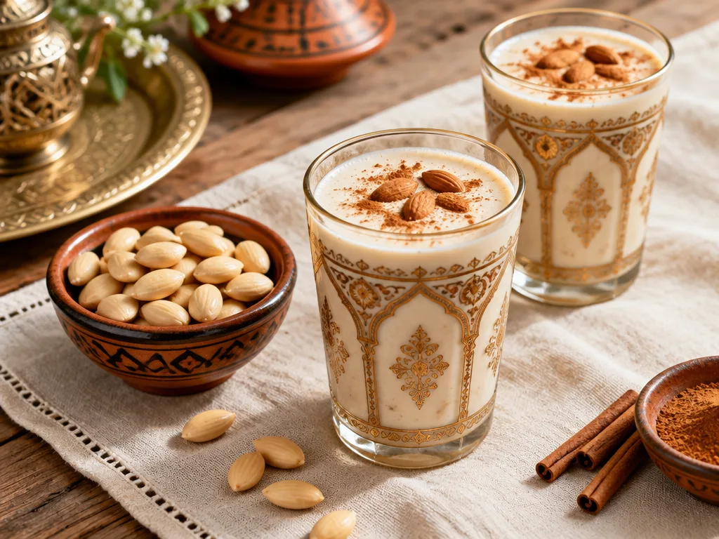 Verre de sharbat aux amandes avec éclats d'amandes