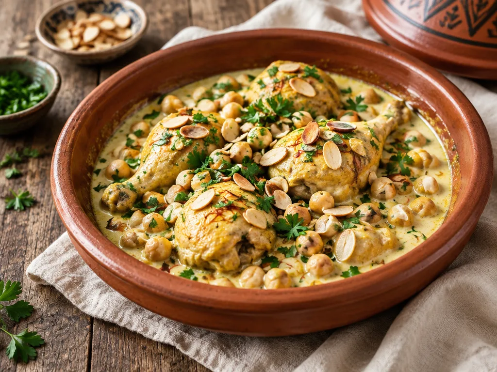 Kadra de poulet et pois chiches dans une sauce blanche au safran