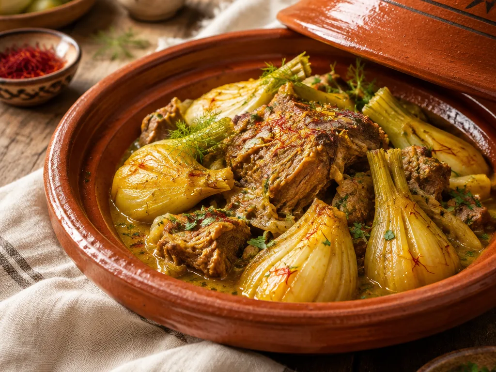 Tajine de paleron de veau au fenouil fondant, cuisine de Fès