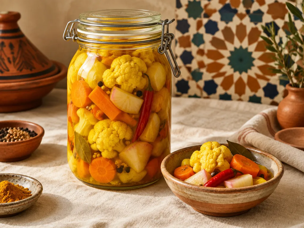 Bocal de torshi, légumes marinés colorés